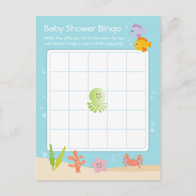 Bajo el mar Tarjeta de juego de Bingo Baby Shower (Anverso)