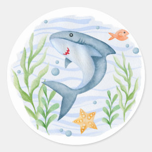 Bajo el Pegatina de Baby Shower Sea Shark