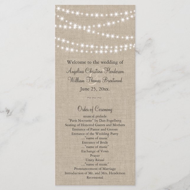 Bajo el programa Twinkle Lights on Burlap Wedding (Anverso)