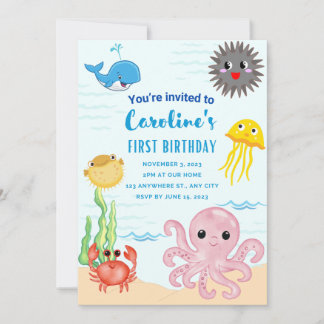 Bajo el tema del mar 1ª invitación de cumpleaños