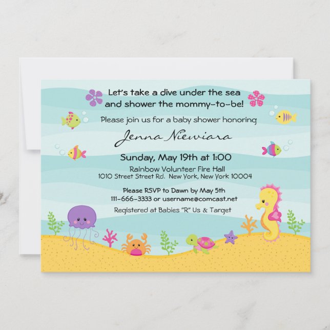 Bajo invitación de Baby Shower del mar (Anverso)