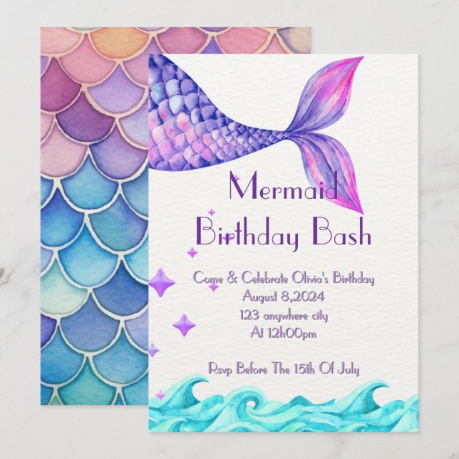 BAJO INVITACIÓN DE CUMPLEAÑOS MARÍTIMOS PARA CHICA (Anverso / Reverso)