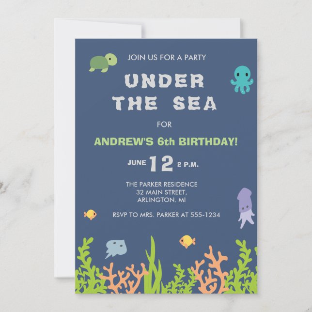 Bajo invitación de la fiesta de cumpleaños del mar (Anverso)