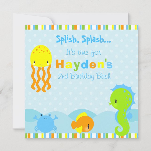 Bajo invitación del cumpleaños 5.25x5.25 del mar (Anverso)