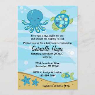 Bajo invitaciones azules de Baby Shower del mar