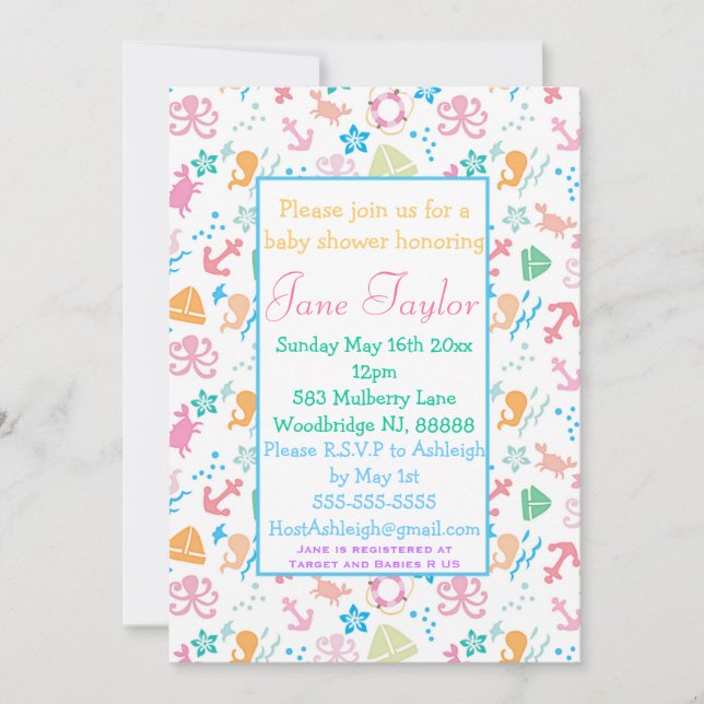 Bajo invitaciones de Baby Shower del mar (Anverso)