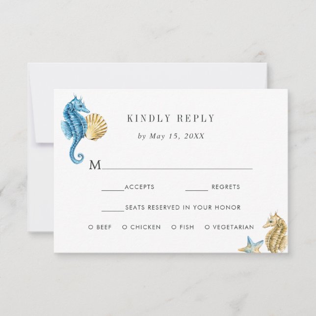 Bajo la elección de comida RSVP de la boda marina (Anverso)