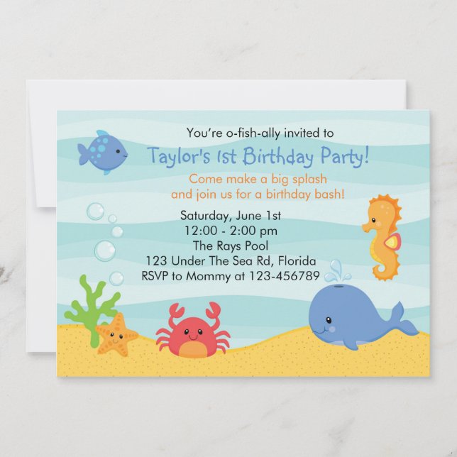 Bajo la invitación al cumpleaños del mar (chicos) (Anverso)