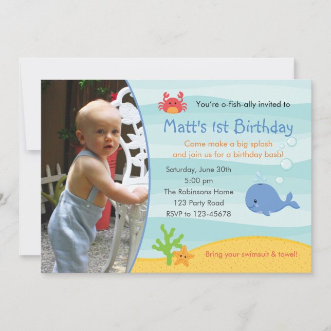 Bajo la invitación al cumpleaños del mar, chicos c (Anverso)
