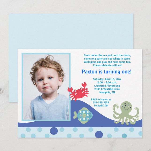 Bajo la invitación al cumpleaños del océano marino (Anverso / Reverso)