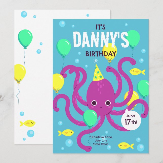 Bajo la invitación al mar, cumpleaños del pulpo (Anverso / Reverso)