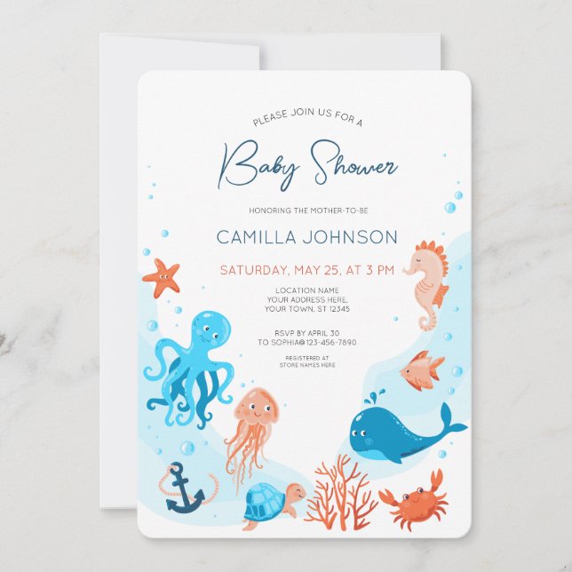 Bajo la invitación de Baby Shower a los animales d (Anverso)