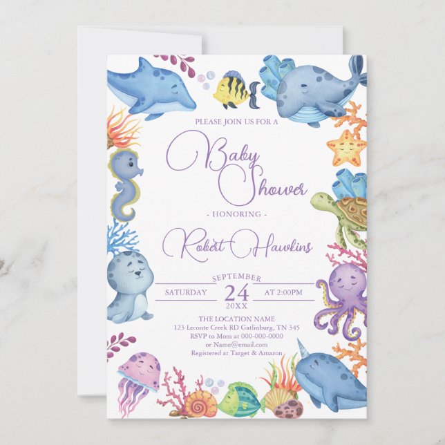 Bajo la invitación de Baby Shower a los animales d (Anverso)