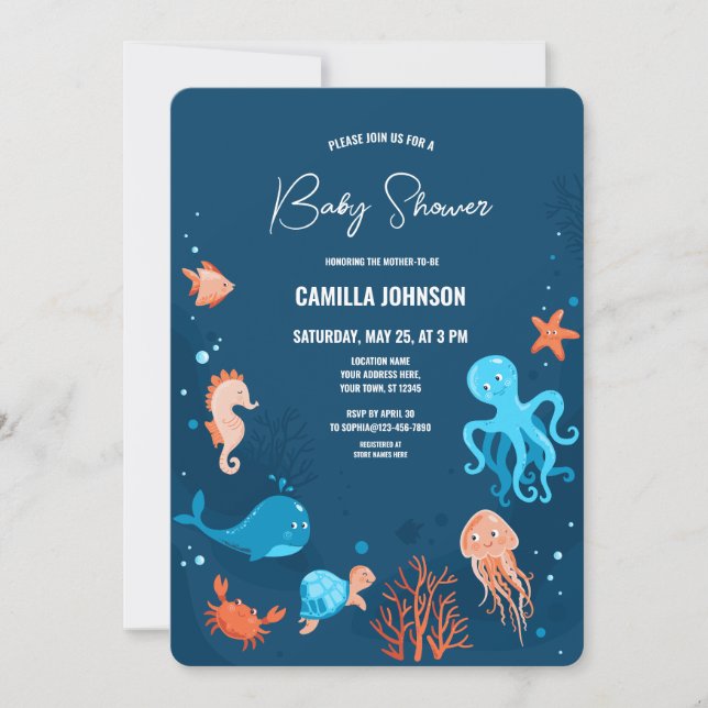 Bajo la invitación de Baby Shower a los animales d (Anverso)
