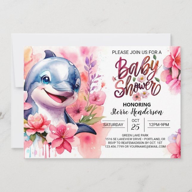 Bajo la invitación de Baby Shower a los delfines d (Anverso)