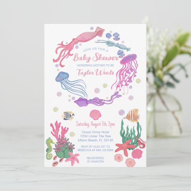 Bajo la invitación de Baby Shower de Animales Oceá (Anverso de pie)