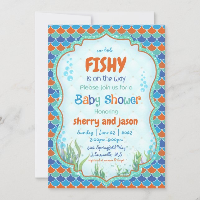 Bajo la invitación de Baby Shower de Sea Fish (Anverso)