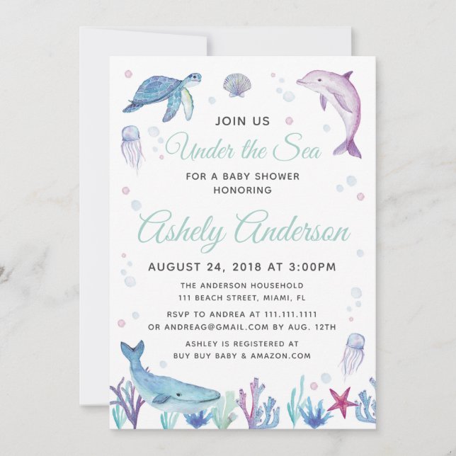 Bajo la invitación de Baby Shower Sea Ocean (Anverso)