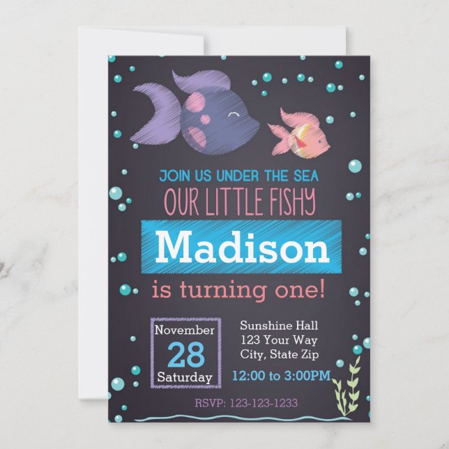 Bajo la invitación de cumpleaños de Sea Chalkboard (Anverso)