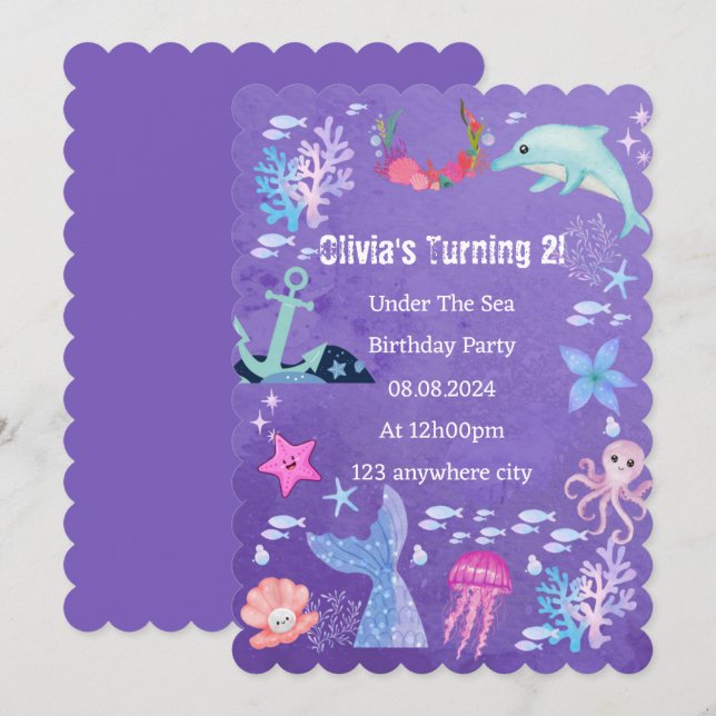 BAJO LA INVITACIÓN DE CUMPLEAÑOS MARÍTIMOS (Anverso / Reverso)