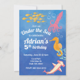 Bajo la invitación de cumpleaños Sea blue ocean