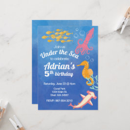 Bajo la invitación de cumpleaños Sea blue ocean