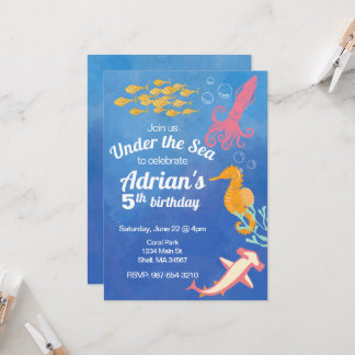Bajo la invitación de cumpleaños Sea blue ocean
