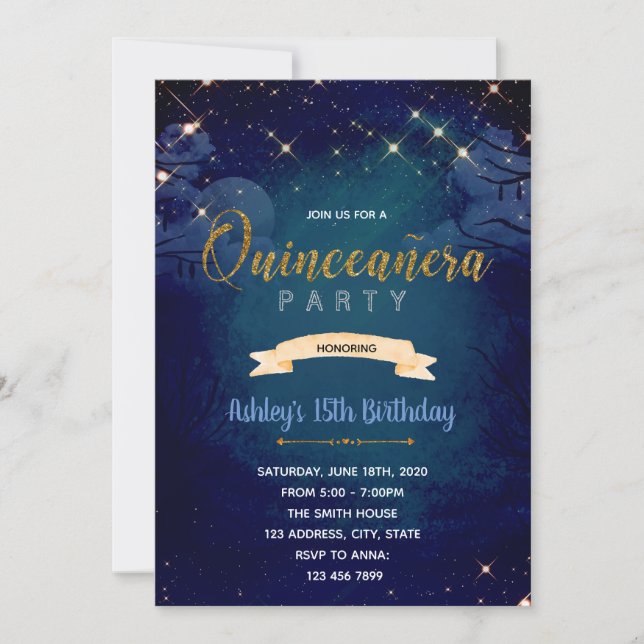 Bajo la invitación de las estrellas quinceanera (Anverso)