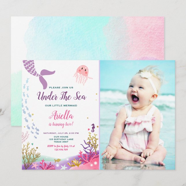 Bajo la sirena, la invitación al cumpleaños morado (Anverso / Reverso)