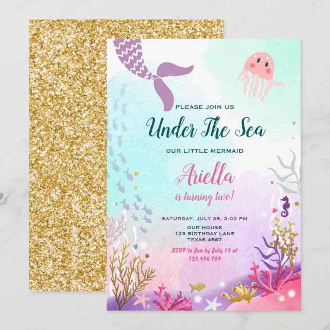 Bajo la sirena, la invitación al cumpleaños morado (Anverso / Reverso)