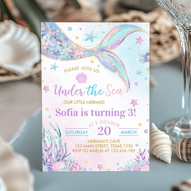 Bajo la sirena marina Chica invitación al cumpleañ (Subido por el creador)