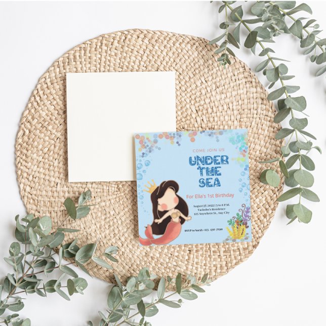 Bajo la tarjeta de invitación al cumpleaños del ma (Under The Sea Mermaid Birthday Invitation)