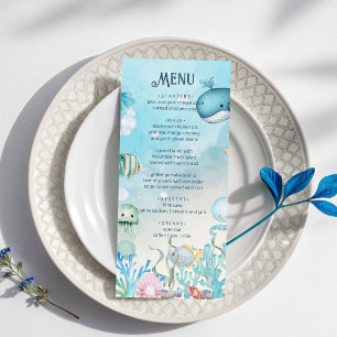 Bajo la tarjeta del menú Baby Shower del niño azul