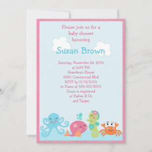 Bajo la vida marina/Chica Invitación Baby Shower 2