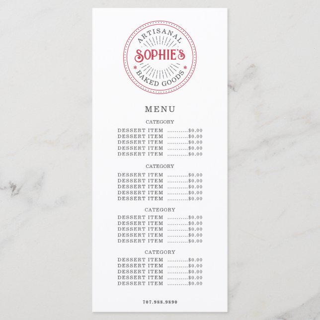 Baker Bakery Pastry Chef Comedor Menú plano (Anverso)