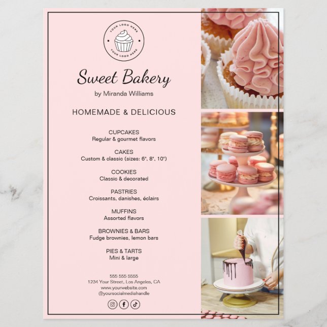 Bakery Custom Logo Photo QR Code Pink Flyer (Frente)