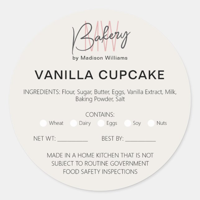 Bakery Home Allergy Legal License Pegatina de nego (Anverso)