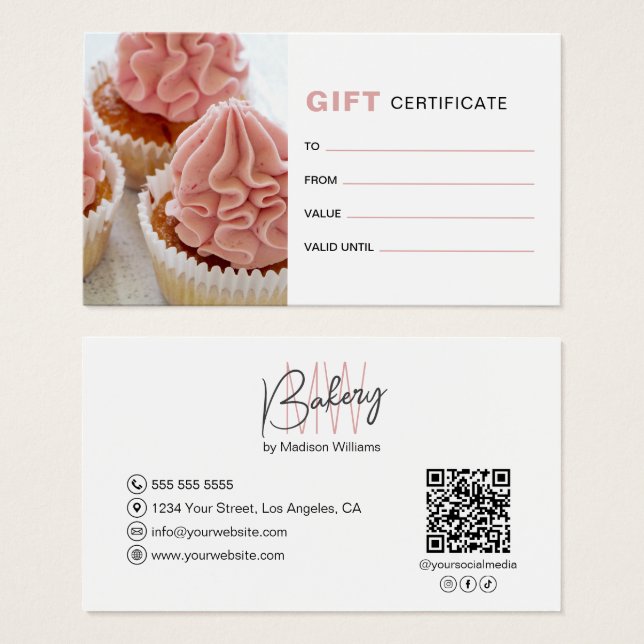Bakery Monogram Logo Business Gift Certificate (Anverso y reverso)