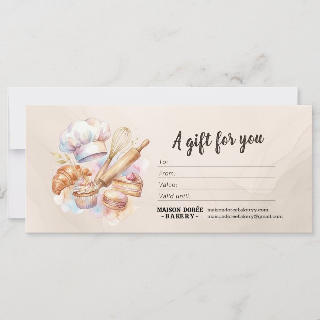 Bakery Store Pastry Chef Baker Gift Certificate (Anverso)