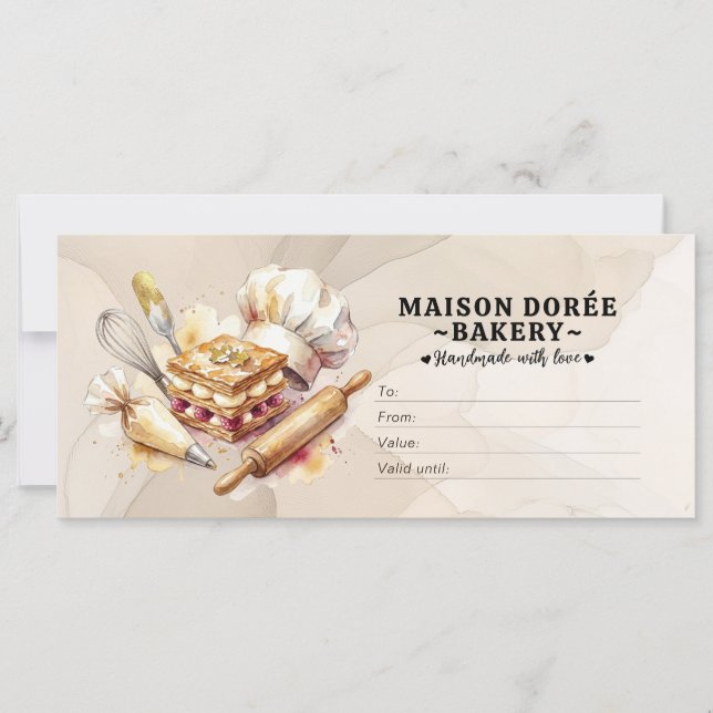 Bakery Store Pastry Chef Baker Gift Certificate (Anverso)