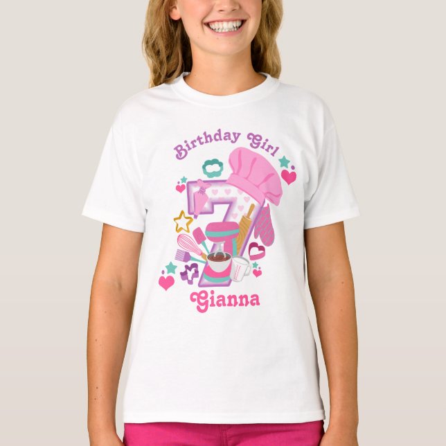 Baking Birthday Chica Chef Séptimo Camisetas de Cu (Anverso)
