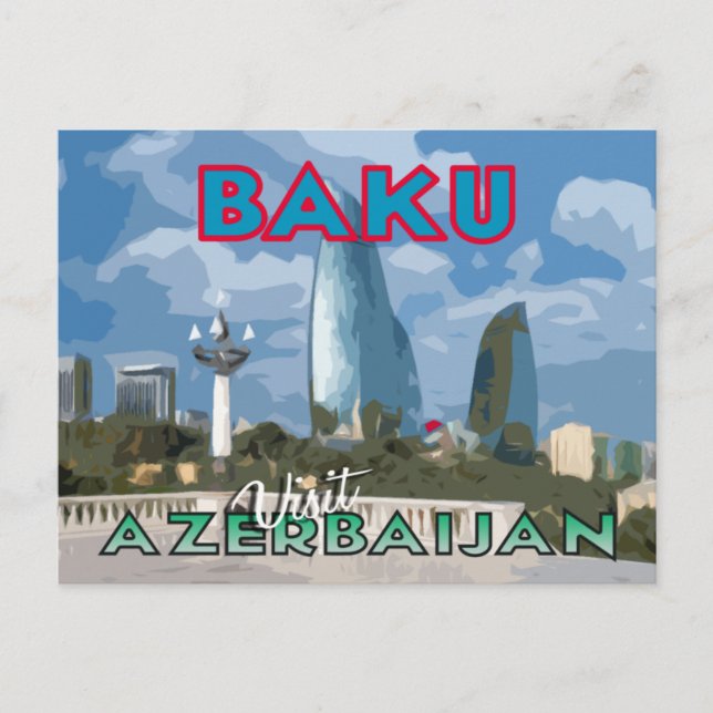 Bakú, visita postal de Azerbaiyán (Anverso)