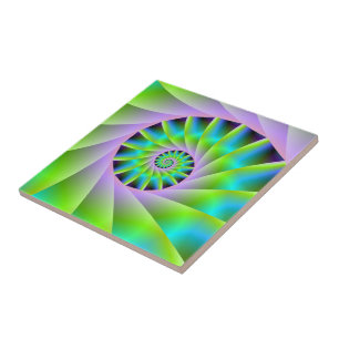 Baldosa azul turquesa y espiral verde