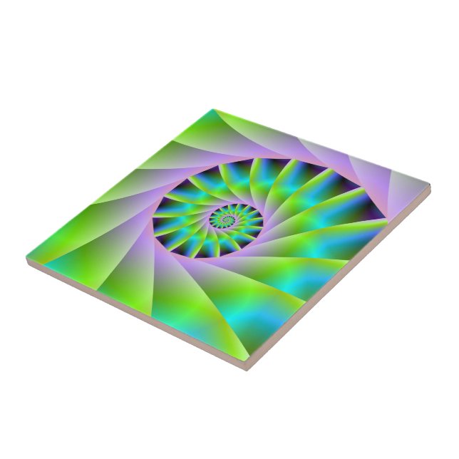 Baldosa azul turquesa y espiral verde (Lado)