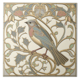 Baldosa cerámica Art Nouveau con diseño de aves mo