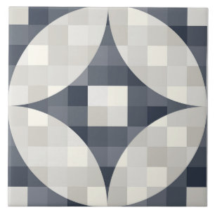 Baldosa cerámica azul gris y beige de mediados de 