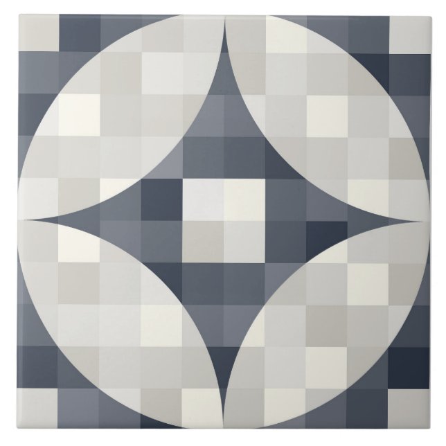 Baldosa cerámica azul gris y beige de mediados de  (Frente)