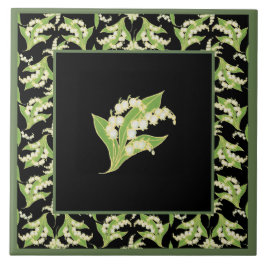 Baldosa cerámica bonita: Lirios del valle, negros