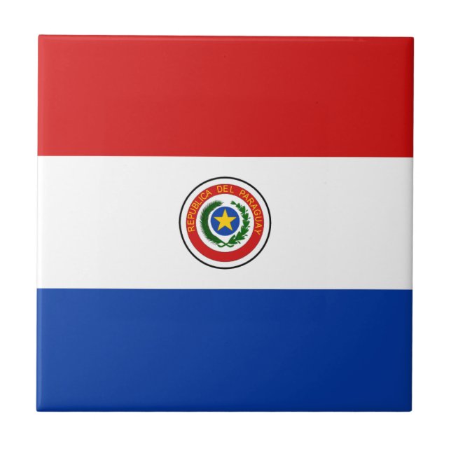Baldosa cerámica con bandera paraguaya (Frente)