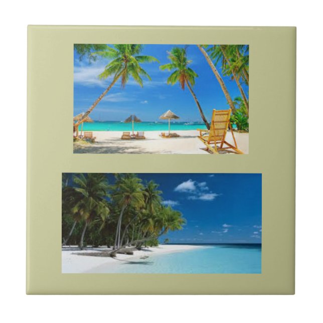 Baldosa cerámica con dos escenas de playa (Frente)